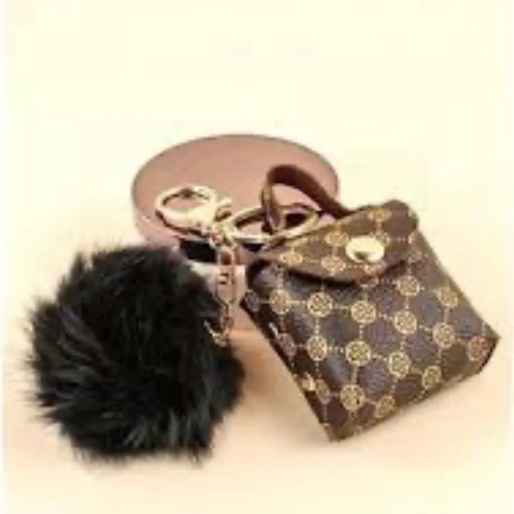 Monogram Bag Charm Pendant Keychain with Pom-Pom. New in Packaging! - Picture 7 of 9